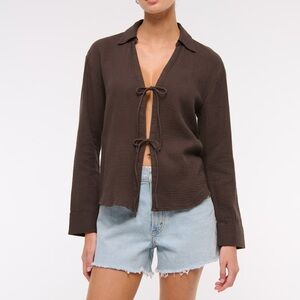 Abercrombie Long Sleeve Oversized Gauzy Brown Shirt